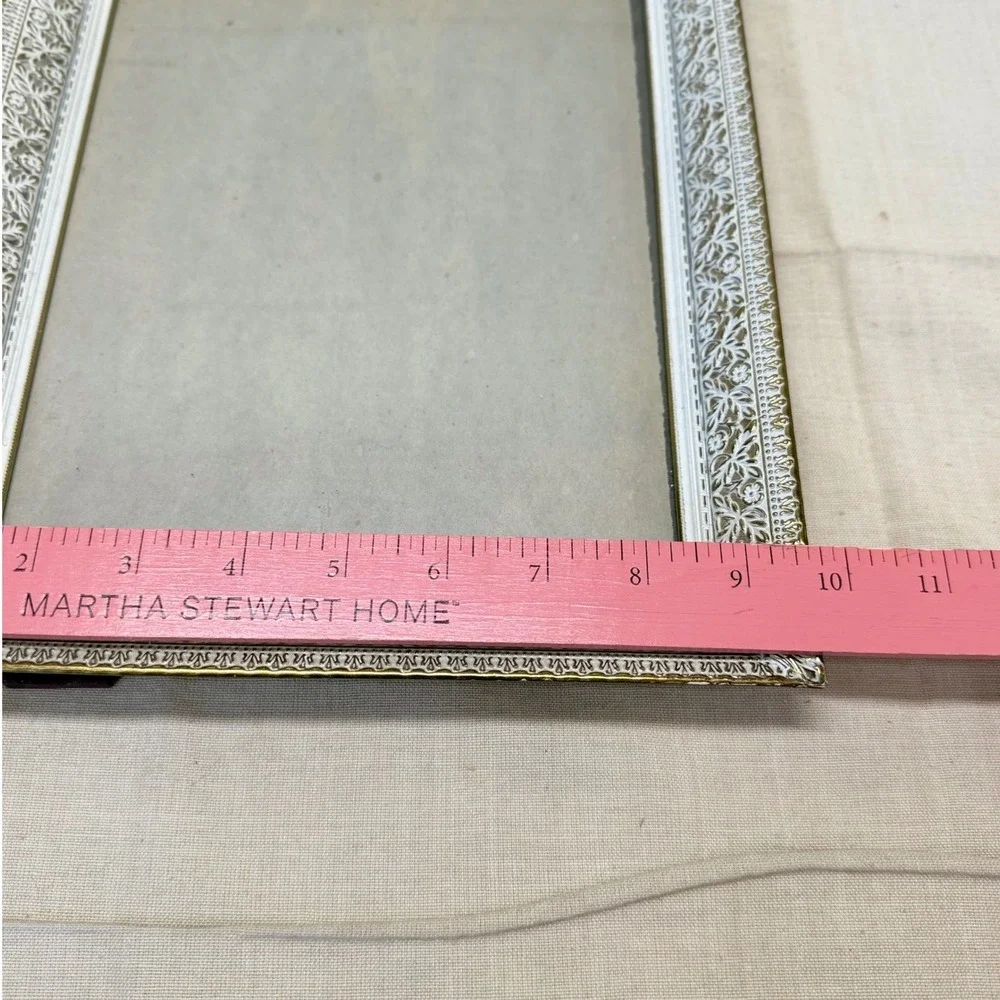 Vintage Ornate Filigree Metal Picture Frame White Gold Tone Floral 8x10 Easel